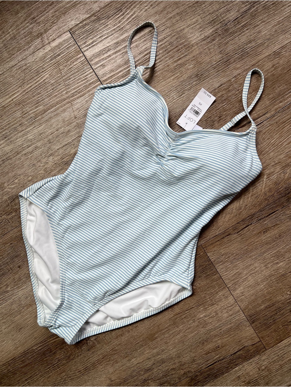 The Loft Striped Light Blue & White One-Piece Swimsuit New with Tags Size XS